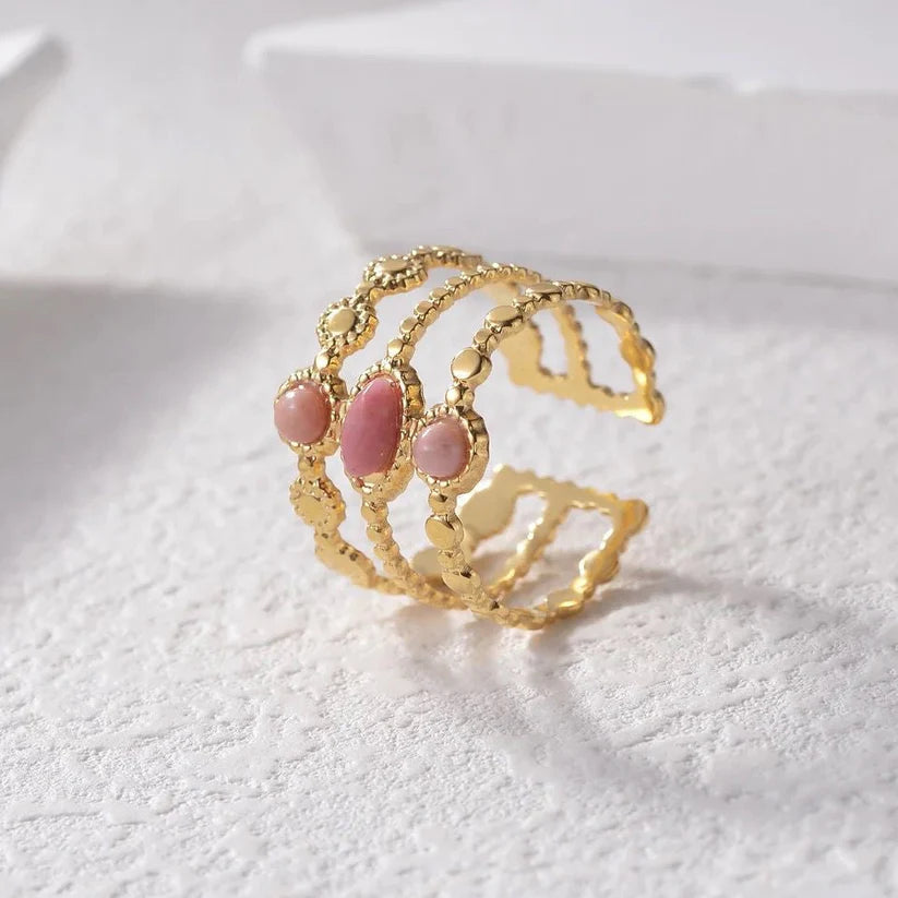 Pink Aura Layered Ring -Adjustable